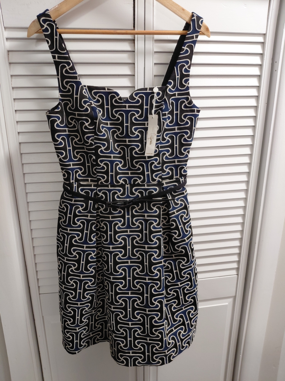 Trina Turk Kristen Black Blue Geometric Print Jacquard Mini Dress